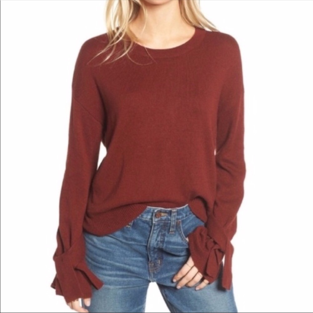 Madewell Tie Cuff Mahogany Pullover Sweater Size S
